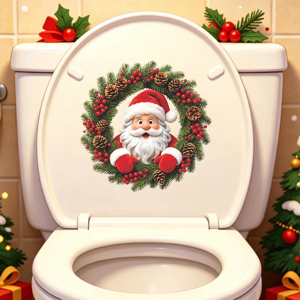 Cartoon Santa Ornament Wreath for Balcony Glass Window Home Decoration and Beautification Window Stickers