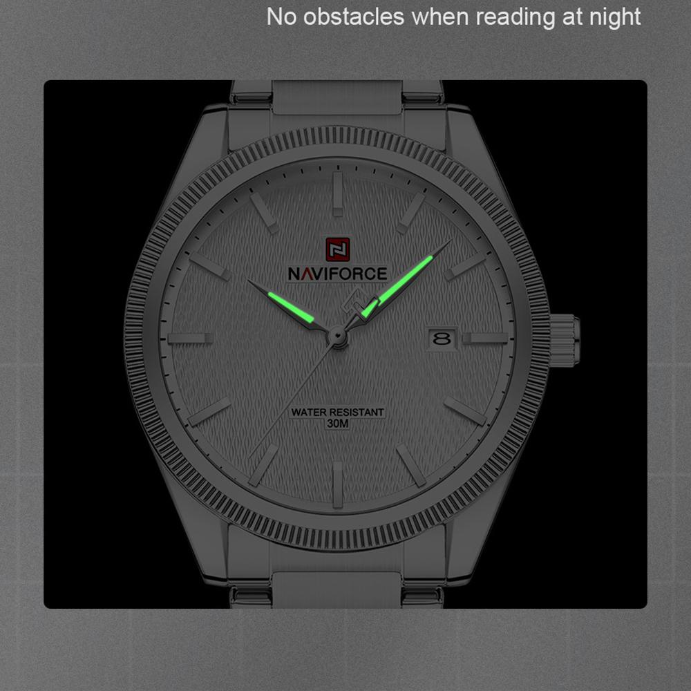 Naviforce Original Simple Men Watch Calendar Quartz Movement Luminous Pointer Waterproof 3ATM Stainless Steel Strap Men Watch NF9276S