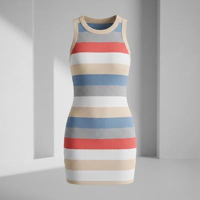 Damen Sommer Mode Rippstrick Tankkleid Unifarben