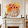 Decorazione Porta di Halloween per Portico Segno di Zucca in Legno con Luci LED, Ghirlanda Floreale Artificiale Ornamento Rustico da Fattoria Decorazioni Autunnali Finestra