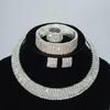 Gold & Silver Rhinestone Jewelry Set: Choker, Bracelet, Stud Earrings, & Necklace