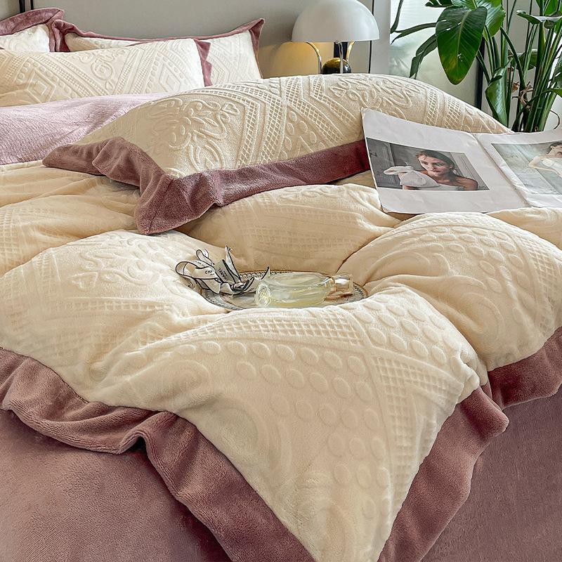 Light Luxury Embroidered Milk Fleece Bed Four-piece Set Winter Thickened Bed Sheet Quilt Cover Pillowcase
