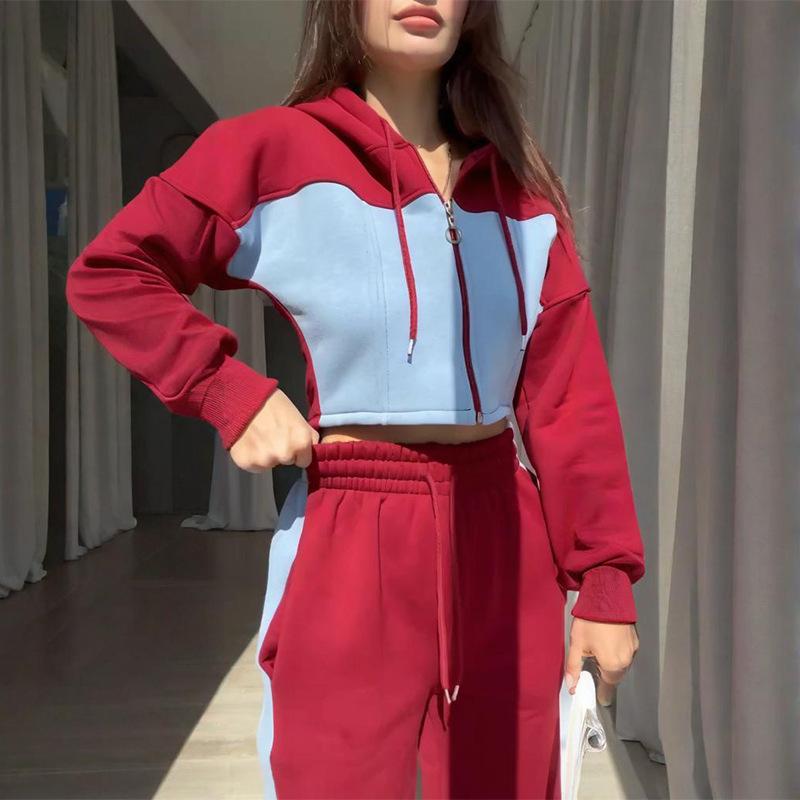 Suéter Roupa Feminina Europeia e Americana 2025 Primavera Nova Moda Jaqueta com Capuz Calça Casual Confortável Conjunto Versátil