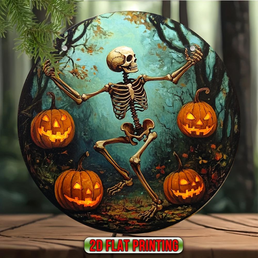 2D Flache Acryl-Hängedekorationen, Vintage Halloween Skelette und Kürbis Wandkunst Innen-/Außendekorationen für Familien, Zimmer, Restaurants