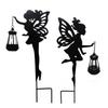 2Pcs Solar Outdoor Garden Lanterns Black Iron Fairy Light Stakes for Lawn Yard Decor