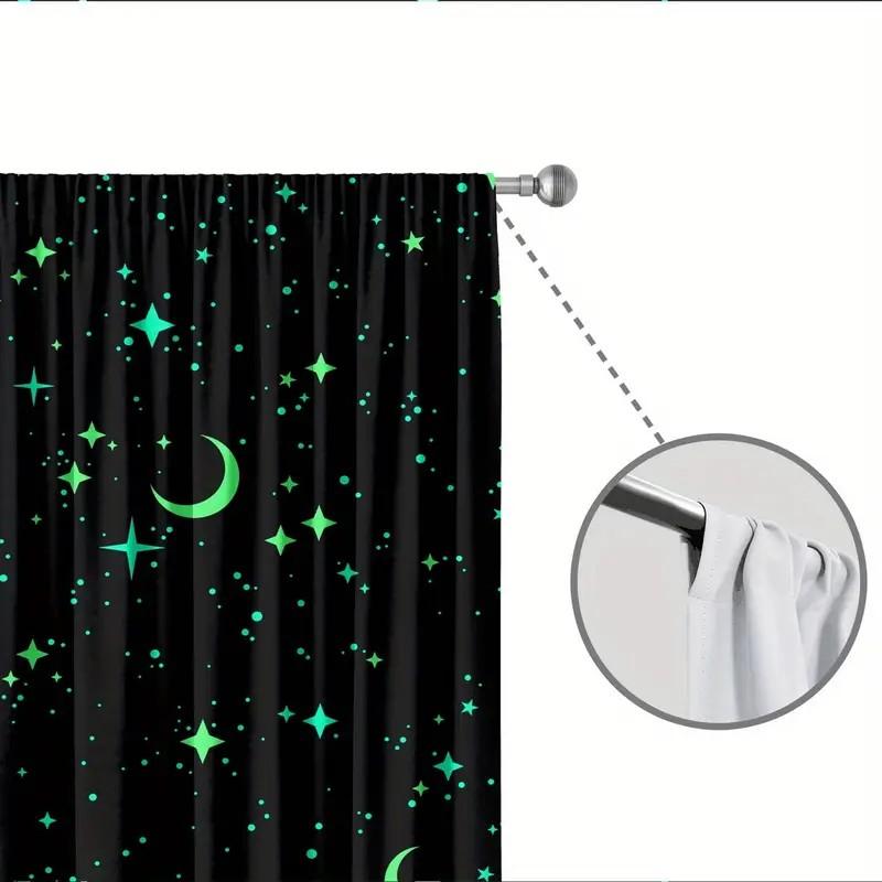 Set di 2 Tende con Motivo Luna Stellata Luminosa Poliestere Camera da Letto Soggiorno Decorazione Finestra Casa Con Passante per Asta Oscuranti Perfette per Sedersi