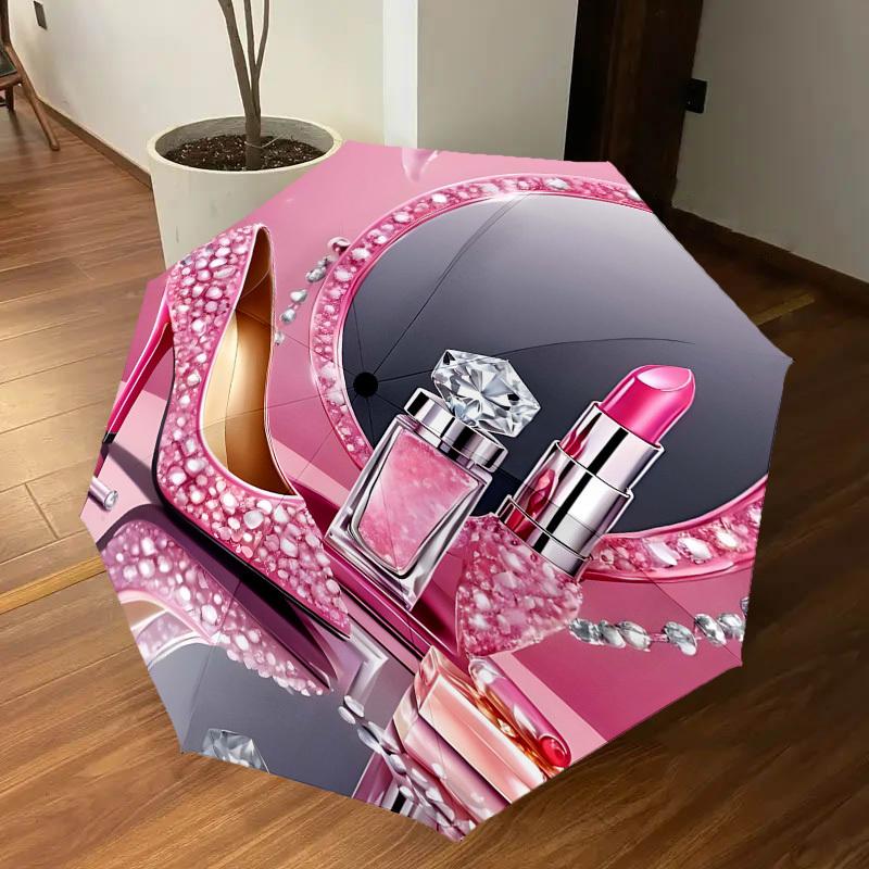 1 Stück High Heels Lippenstift Automatischer Öffnungs-/Schließschirm Kompakter Faltbarer Schirm mit 8-Rippen-Gestell leichtes Design, Hochwertiger Stoff1178A