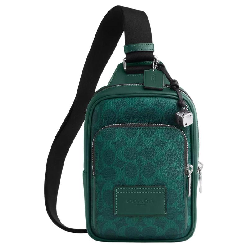 

COACH RACER Silver Dice Pendant Cowhide Crossbody Bag Small Men s Sea Green срібний