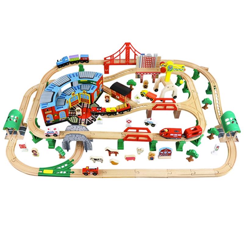 Wooden Track Magnetic Train Toy Wooden Track Scene Accessories Garage Parking Combination Assembled Children's Toys PD53