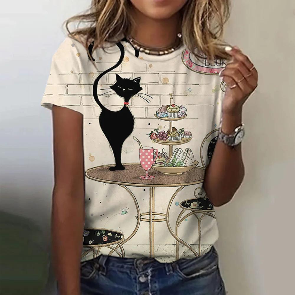 Summer Women 3d Cartoon Cat Print T-Shirt Fashion Tops Tees Ladies Casual Short Sleeve Clothing Female Harajuku Streetwear
