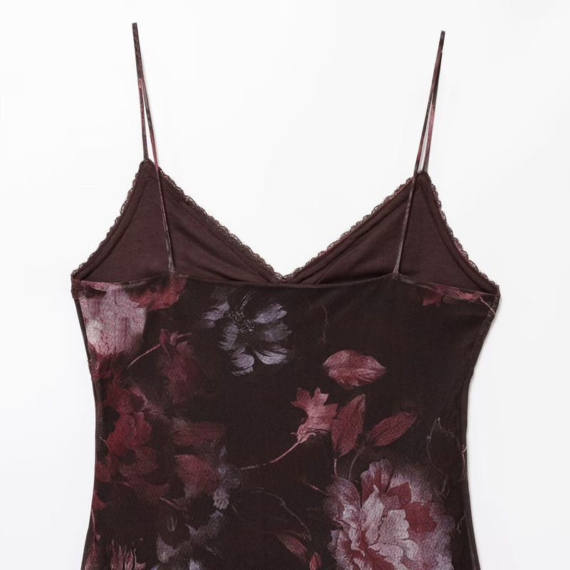 Kaslead New Women clothes Western Style Fashion Lace V-neck Print Sling Irregular Dress