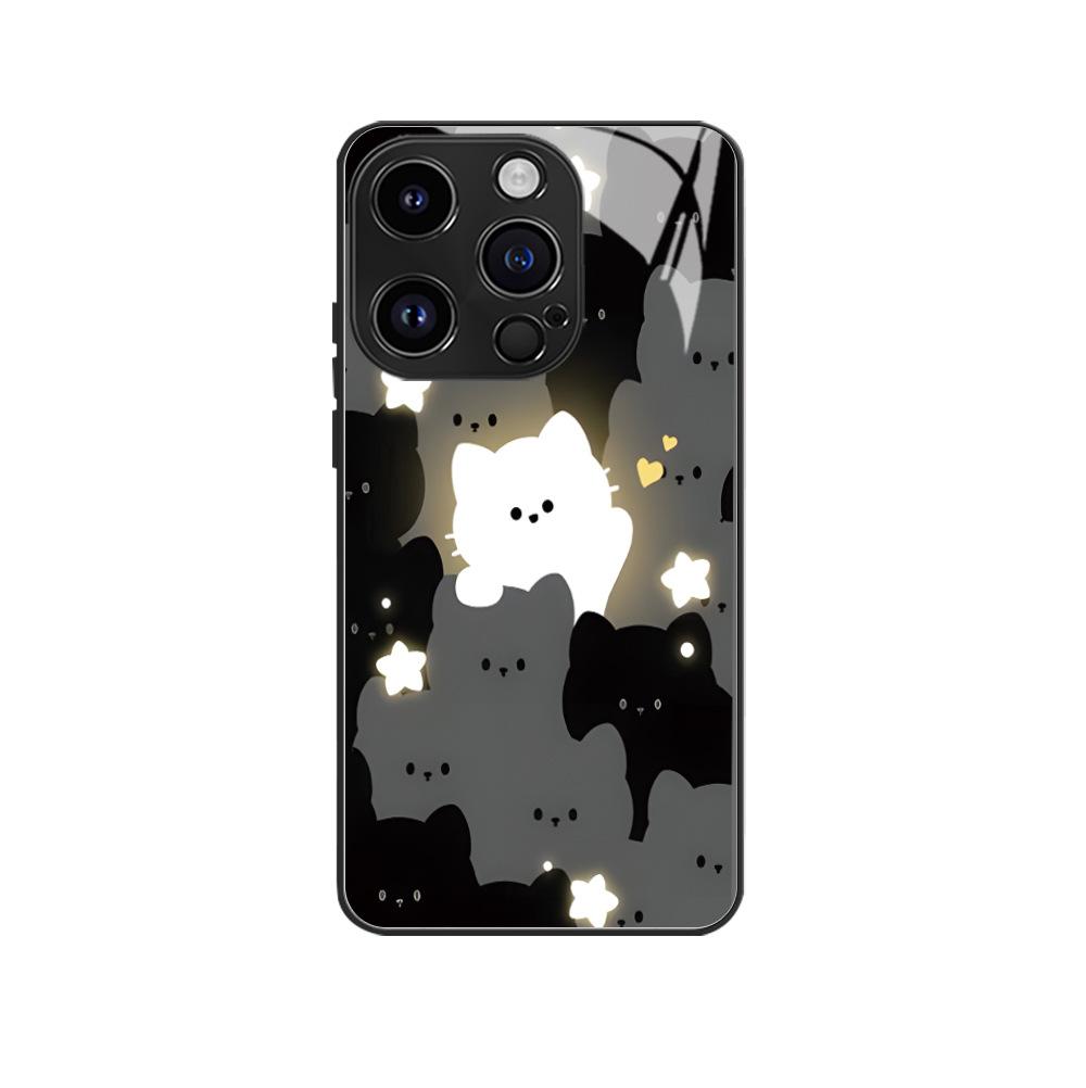 Hot-selling Cartoon Luminous Cat Mobile Phone Case iPhone17 Cute Protective Case Apple 16 All-inclusive Glass Case