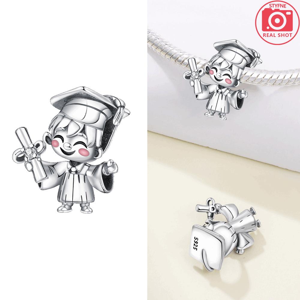 Graduating Boy Original Copper Fireman Bead Jesus Pendant Holding Star Pink Girl Beads Fit Bracelet Women Jewelry Gift Diy