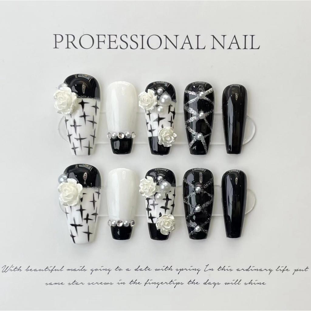 Unghie artificiali FATTE A MANO per fototerapia Unghie Camelia Manicure Stile dolce e fresco Decorazione rosa perlescente Fototerapia di qualità