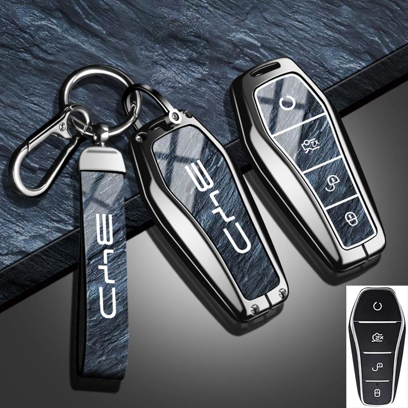 New Fashion Car Key Case Cover for BYD Song Pro Plus Max Dmi EV Seal Dolphin Zinc Alloy Stone Pattern TPU Keychain Accessories