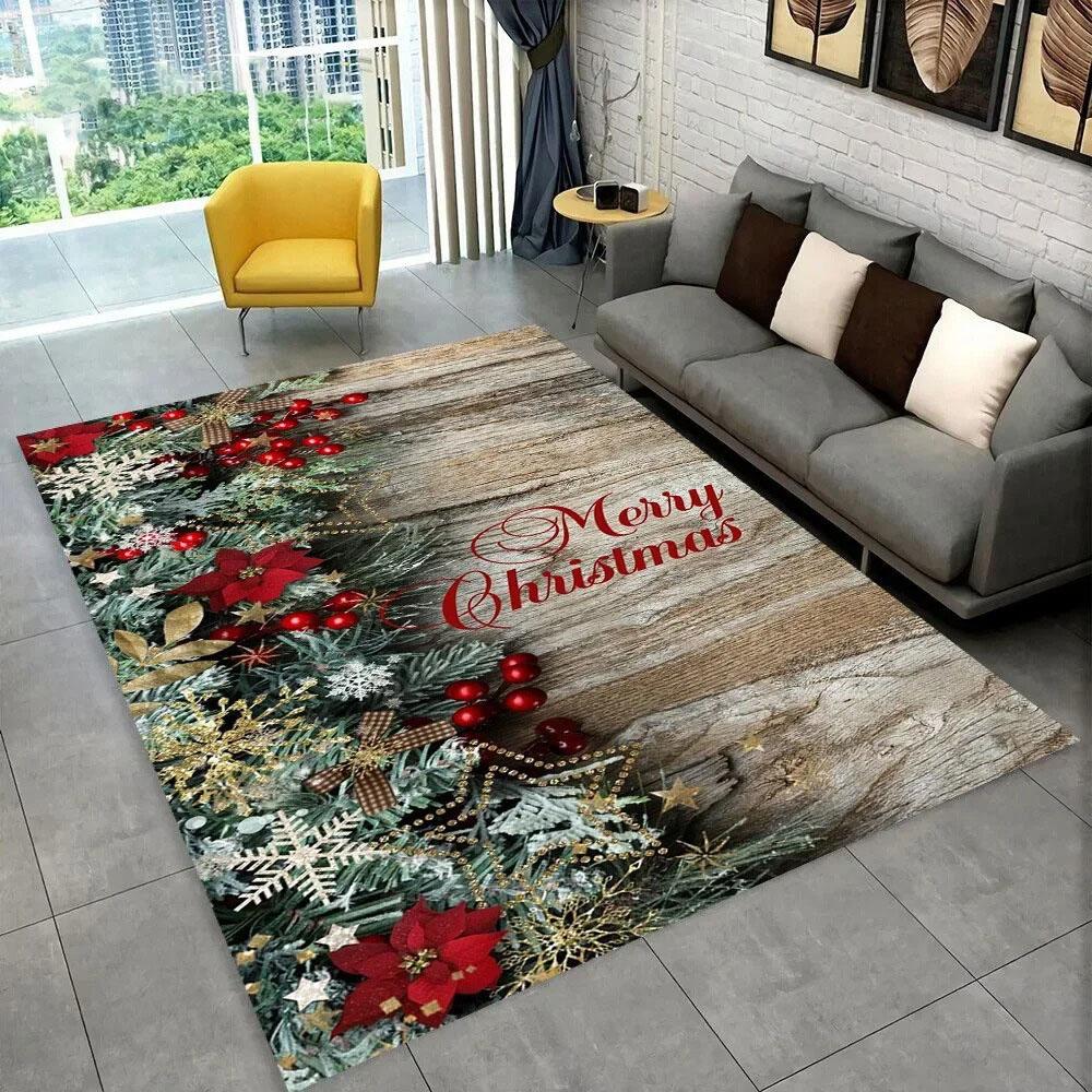 Santa Claus Christmas Carpet Tree Large Area Rug Living Room Rug Bedroom Sofa Doormat Christmas Decoration Non-slip Floor Mat