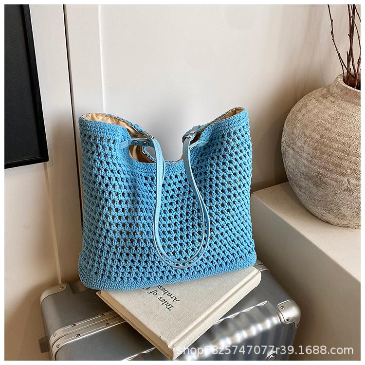 Commuter bag women's 2025 new shoulder bag seaside vacation beach bag large capacity lazy wind woven tote bag