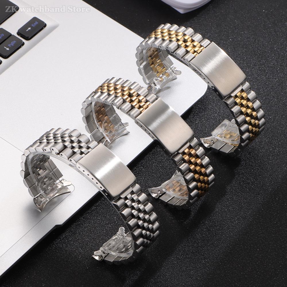 Curved End Metal Strap 18mm 19mm 20mm 21mm for Rolex DATEJUST Watchbands Men Solid Stainless Steel Watch Bracelet Accessories