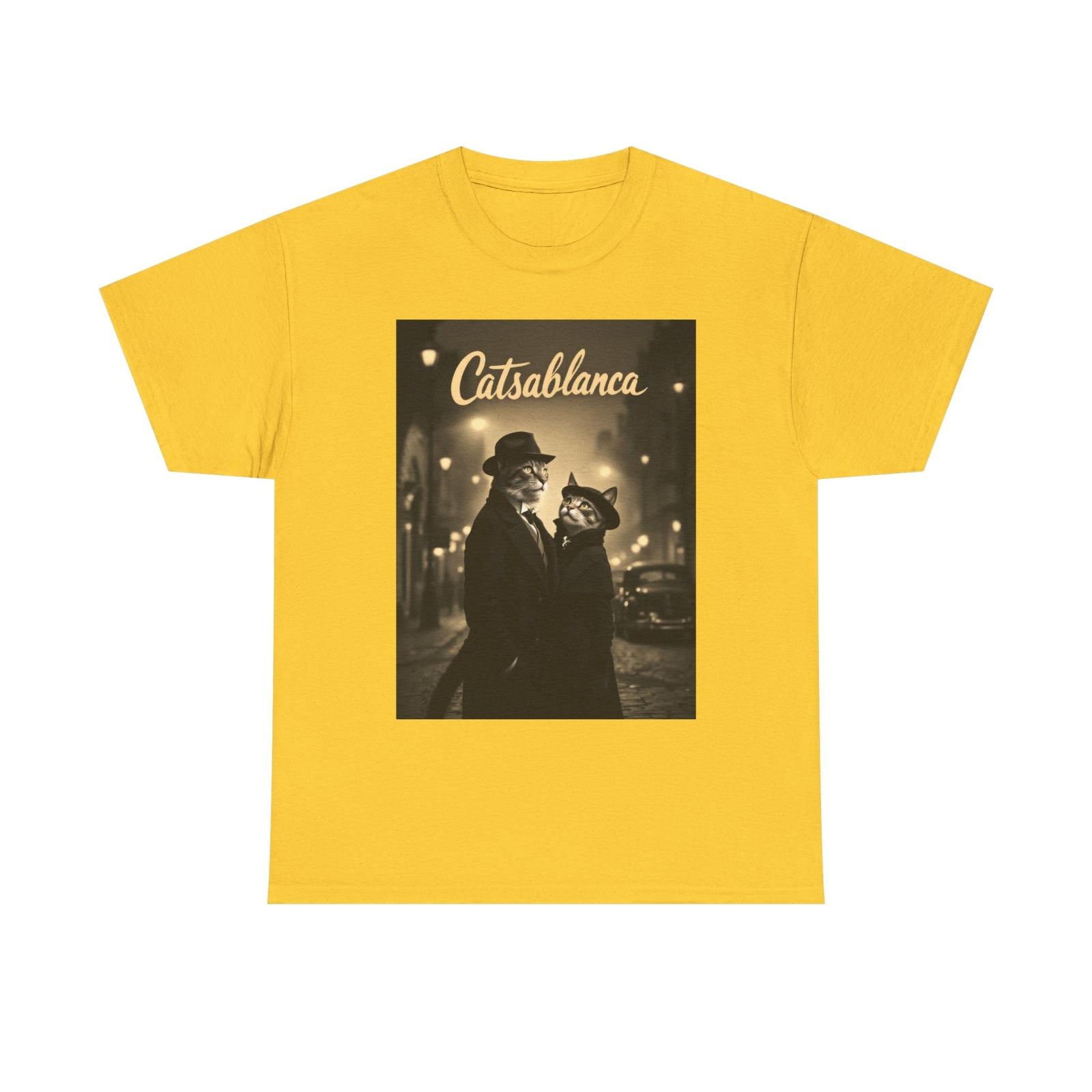 Catsablanca T-Shirt | Funny Casablanca Cat Movie Parody Tee Classic Film Lovers L