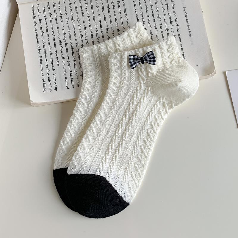 Summer Thin Women's Short Socks, Mesh Breathable, Sweet Bow Lace Boat Socks