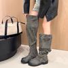 Big tube circumference tall tube folds autumn pile up old thick heel boots fashionable and thin locomotive boots over the knee long boots women