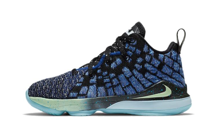 Nike Lebron 17 Нескользящая амортизация Нескользящая амортизация Низкие детские баскетбольные кроссовки Черно-синие BQ5595-407 28
