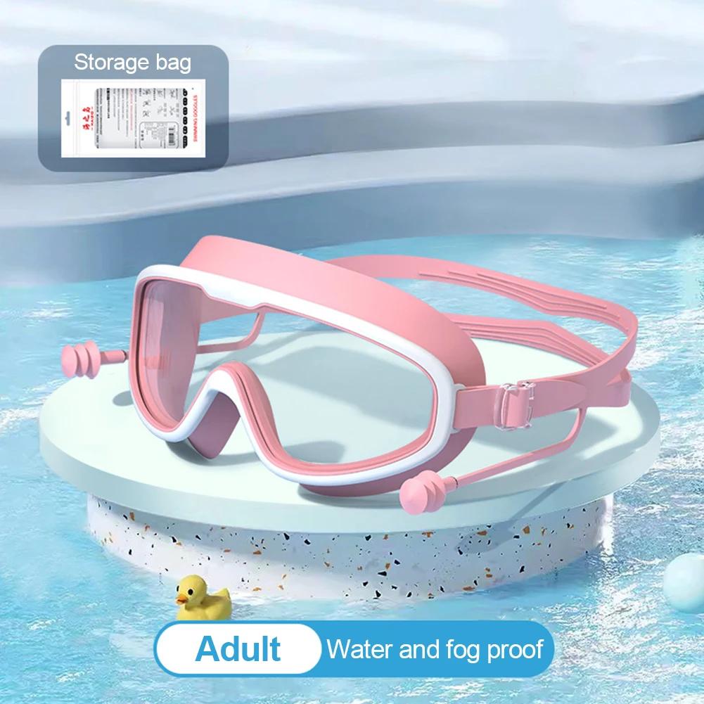 Ochelari de înot HD cu cadru mare, stiluri pentru adulți și copii, anti-ceață, ochelari de scufundări cu dopuri de urechi dintr-o bucată, echipament de înot