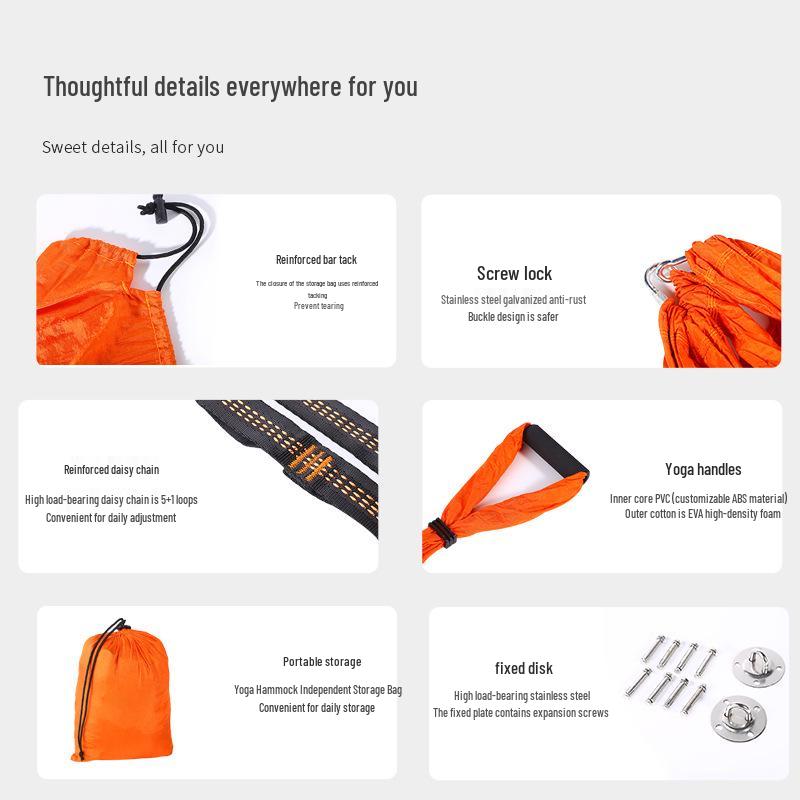 Fialová sada houpací sítě pro vzdušnou jógu se 6 úchyty - Vnitřní antigravitační elastická houpačka