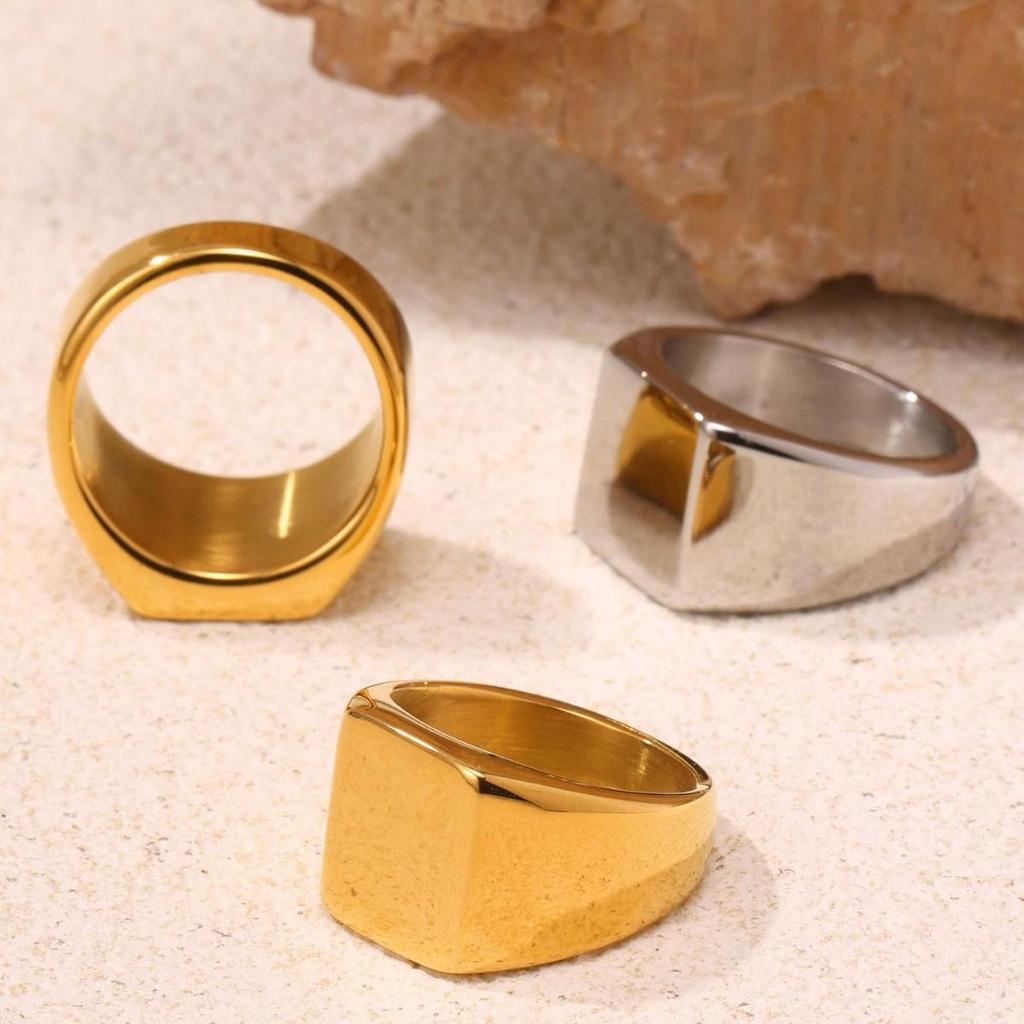 European Minimalist Ferris Wheel Titanium Steel Ring with PVD Electroplated 18K Gold Finish – Unisex, In Stock