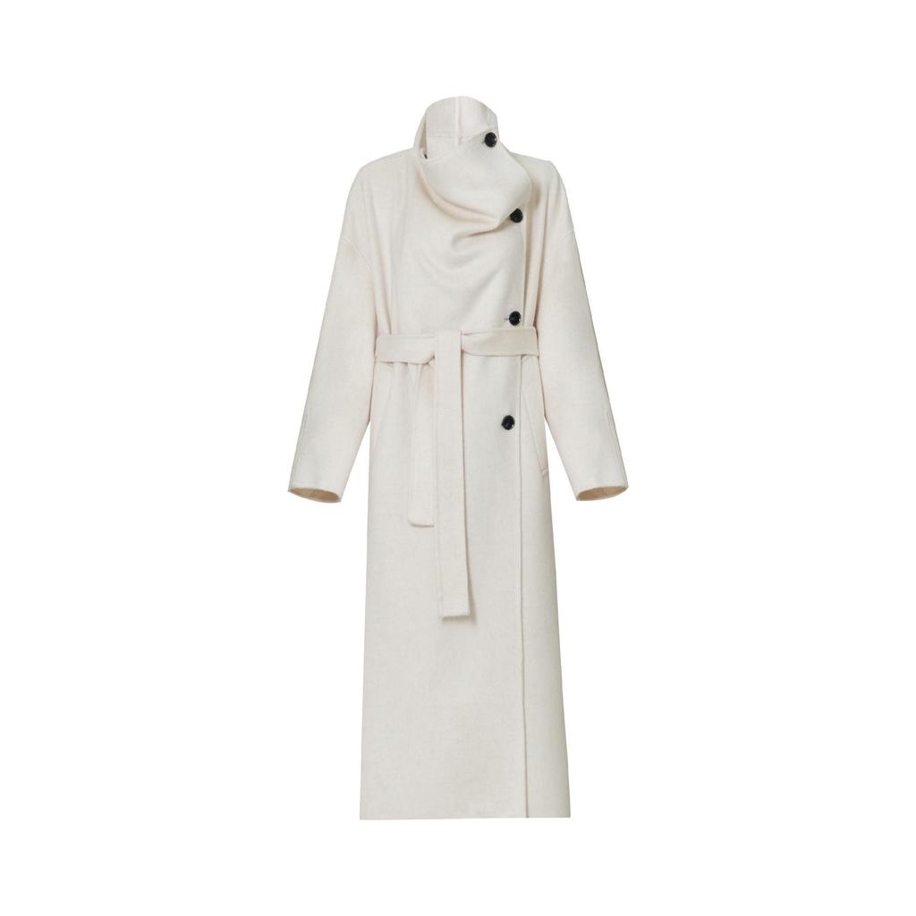 Bronze Coffee Cashmere Merino Wool Double-Sided Mid-Length Coat with Loose Lapel