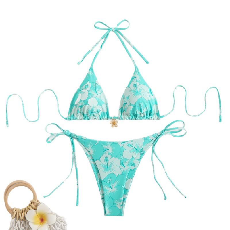 Printed Tight Lace Backless Sexy Split Swimsuit Bikini Women