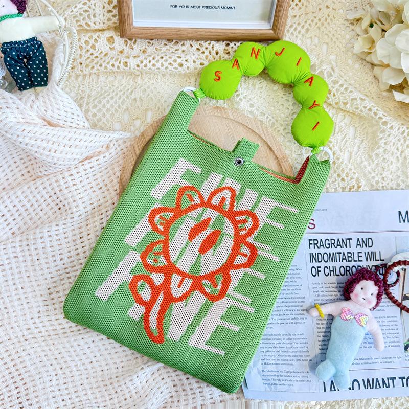 Sommer Damen Niedliche Mini-Tasche Vielseitige Mode Handytasche Cartoon Gestrickte Handtasche Umhängetasche Umhängetasche
