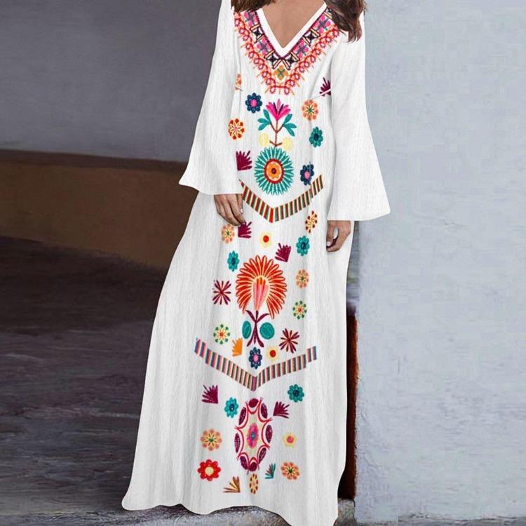 2025 Summer Fashion Loose V-neck Long Dress with Split-ended Design