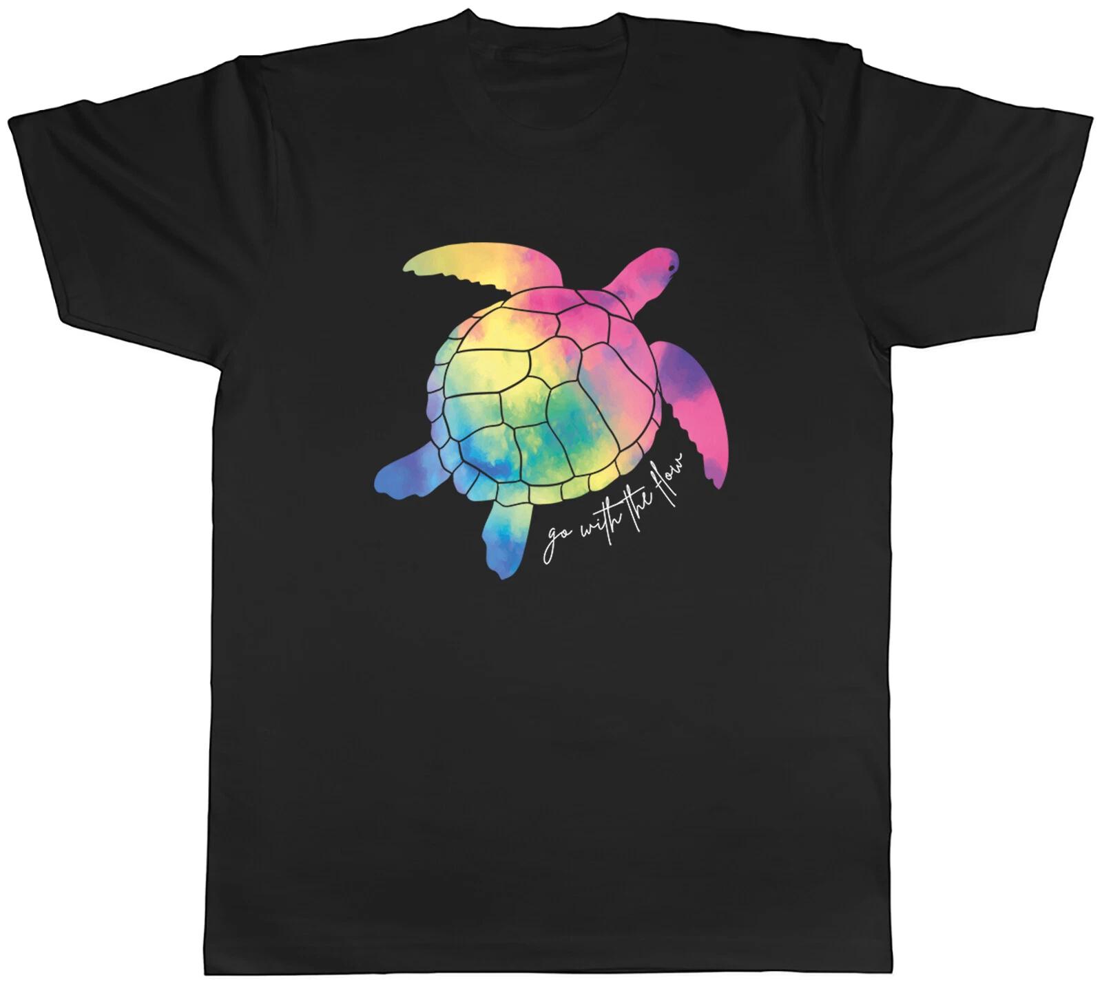 Turtle Rainbow Mens T-Shirt Go with the Flow Watercolour Unisex Tee Gift L