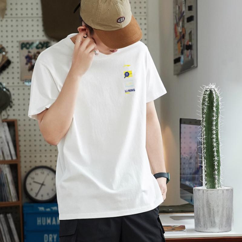 Li-Ning Comfortable Letter Round Neck Pullover Short Sleeve T-Shirt Men Tops White AHSU867-2