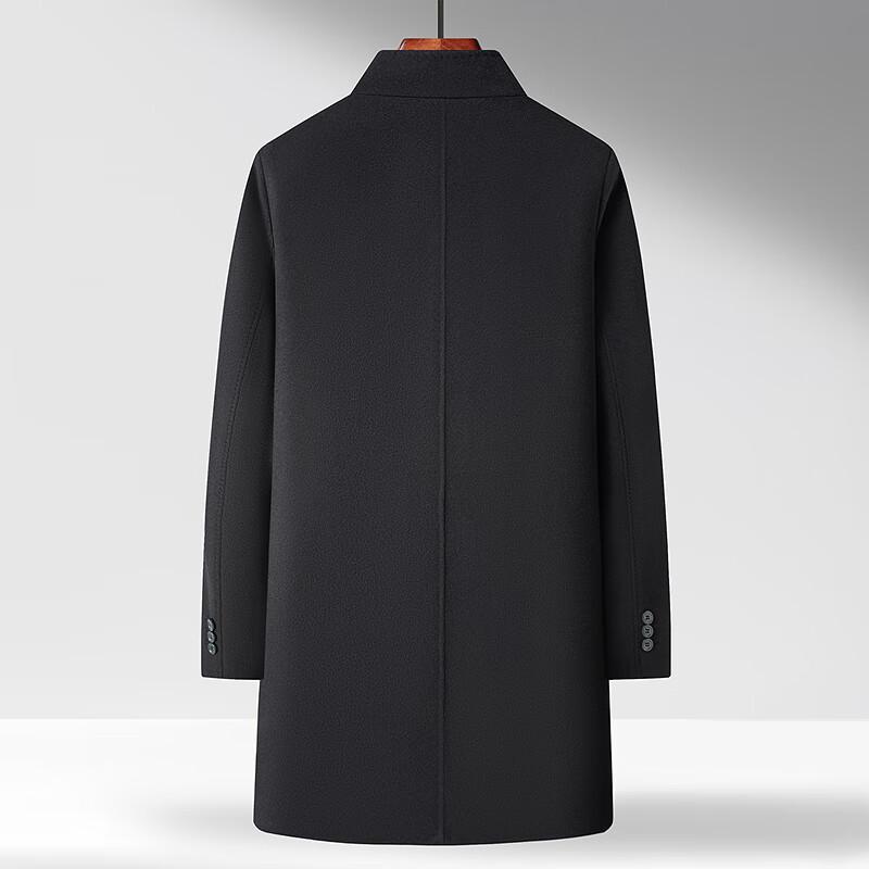 Fapai Men's Mid-Length Down Woolen Coat with 70% Merino Wool Collar & Detachable Liner