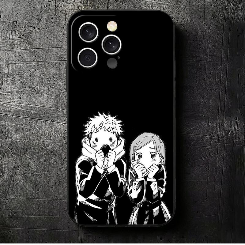 JUJUSU Anime Character Black White Soft Phone Case for iPhone 16 16E 17 Air 15 Pro Max 14 Plus 13 Mini 11 12 7 Black Cover Back
