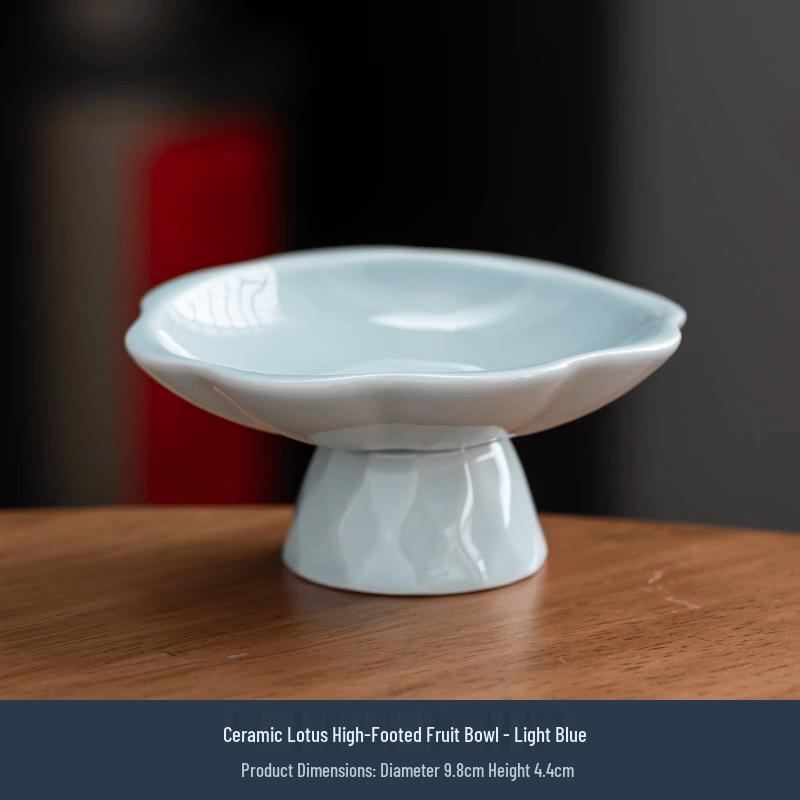 Chinese Ceramic Lotus High-Foot Tea & Snack Plates
