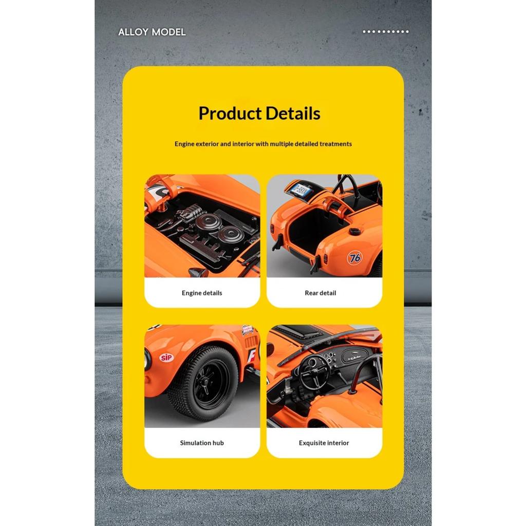 1/22 Ford Shelby Cobra Replica Alloy Car Model  Convertible Retro Collection Classic Car Toy Car Boy Holiday Birthday Gift