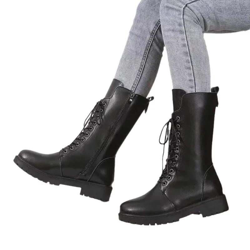 Women's Designer Knight Boots Autumn Winter Fashion lace up Side Zipper Ankle Boots Woman Platform Shoes Bota De Vaqueiro