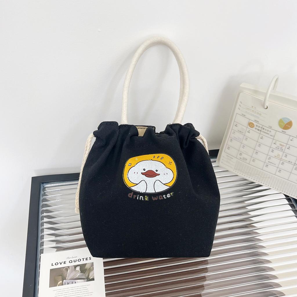 Drawstring Canvas Bucket Bag for Women, Small Corduroy Tote Pouch, Portable Makeup Bag, Snack Purse, Daily Handheld Bag CLE