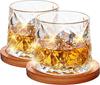 Crystal Whiskey Cup Set with Bamboo Coaster Gift Box Transparent  2 Pack 10 oz