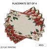 4pcs/6pcs, Christmas Poinsettia Border Table Mats, Placemats for Dining Table, Home Decoration, Suitable for Daily Holiday Kitchen Banquet Party Table