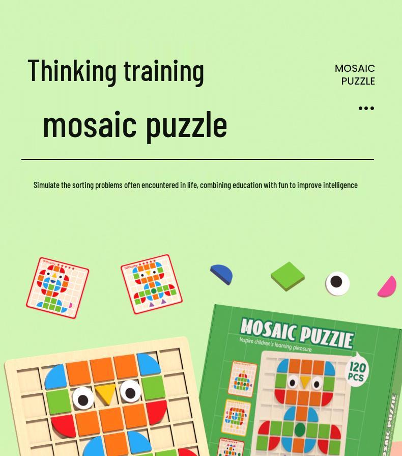 Mosaic 3D Wooden Puzzle Game for Children's Early Education and Intelligence Building