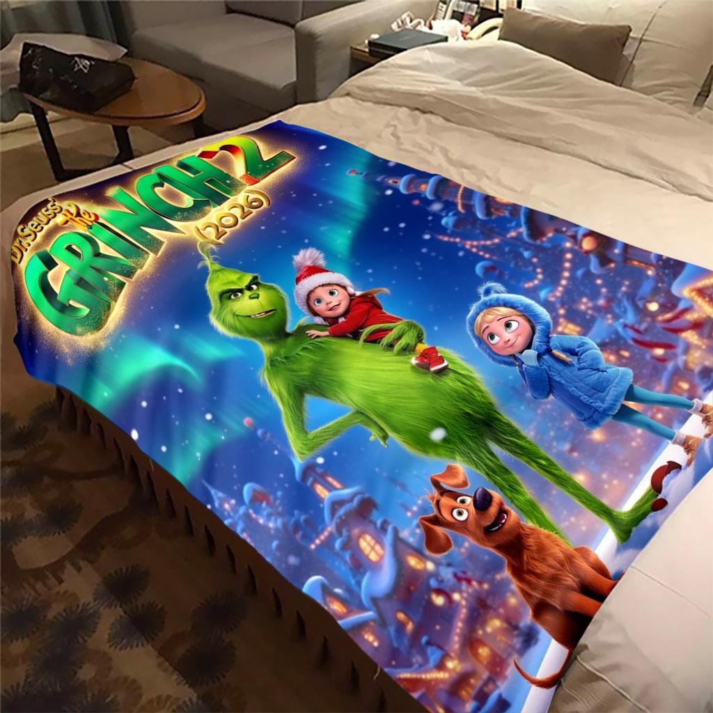 Christmas Gift Comedy Movie How the Grinch Stole Christmas Blanket Home Warming, Four Season Bed Decoration Sofa Cover Flannel Throwing Blanket K17