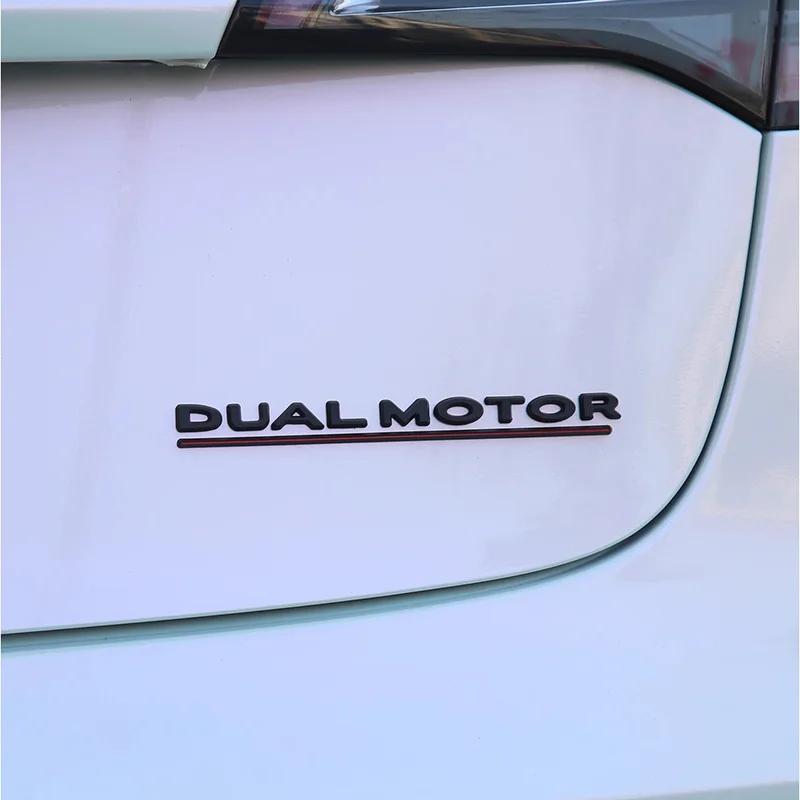 E2 DUAL MOTOR Underlined Letters Emblem for TESLA Model 3 Y S X Car Styling Refitting Trunk Badge Sticker Chrome Black Accessories