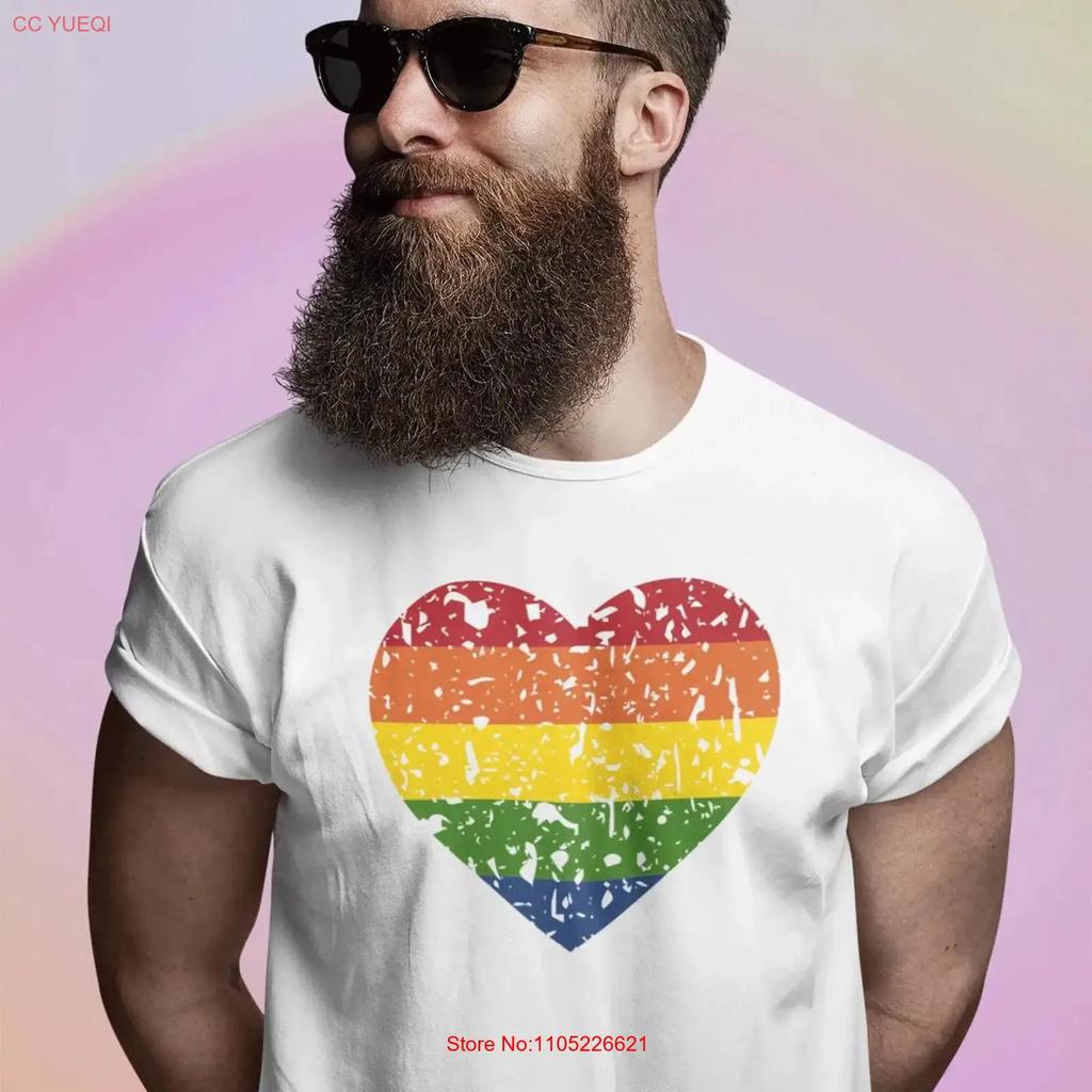 Rainbow Heart T Shirt Gay Pride Gift And Proud Unisexs Ladies Lesbian Lgbtq Vintage Unisex Designer Clothes Slightly