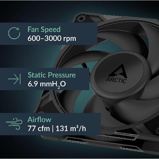 

ARCTIC P12 Pro - Powerful Premium Fan, 120 mm PWM Fan, 600-3000 RPM, 0 RPM 5% PWM, Fluid Dynamic Bearing, 4-Pin - Black