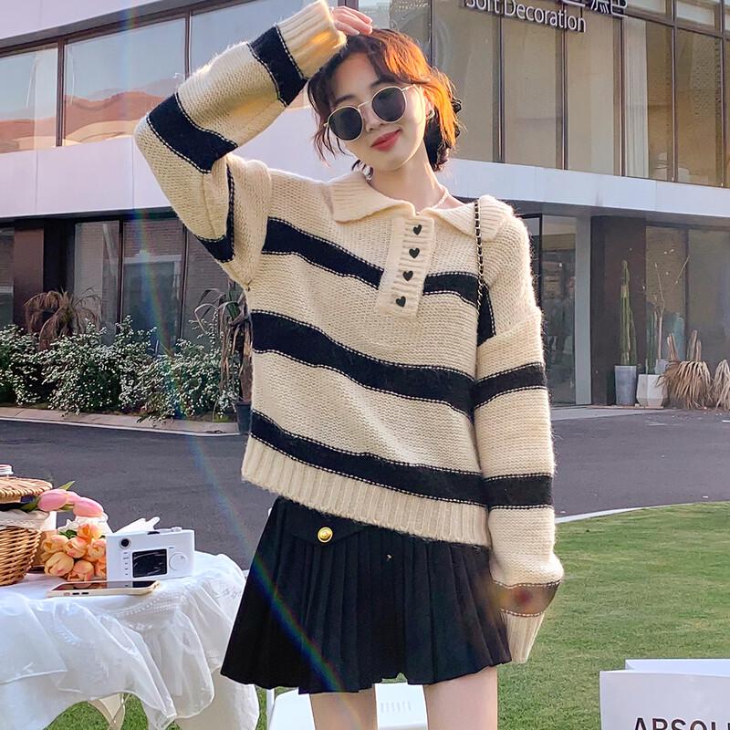 TonLion Women's Striped Polo Sweater