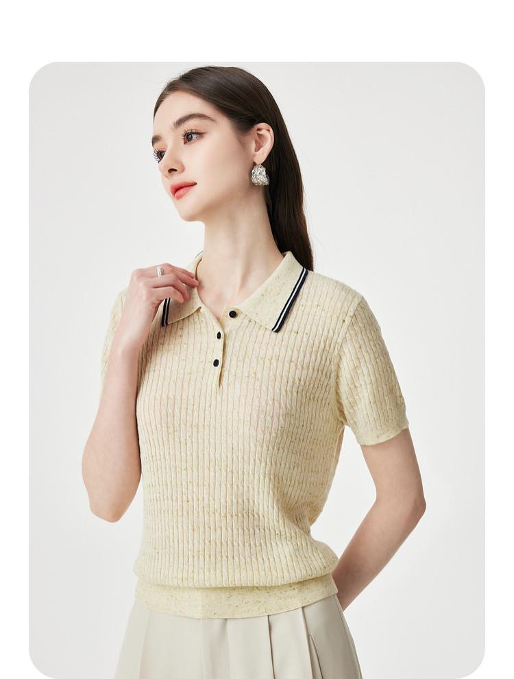 Fashion Color Dot Design: Summer Collar, Age Reducing, Soft, Skin friendly, Multi colored Knitted Short Sleeve Sweater with Wool for Women